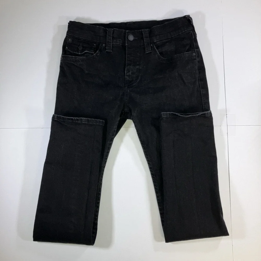 True Religion Rocco Jeans Mens 32 Black Relaxed Skinny Flap Pocket Stretch 32x34